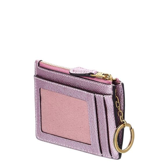 Coach Mini Id Skinny Metallic Leather Card Case, Pink - Picture 2 of 3